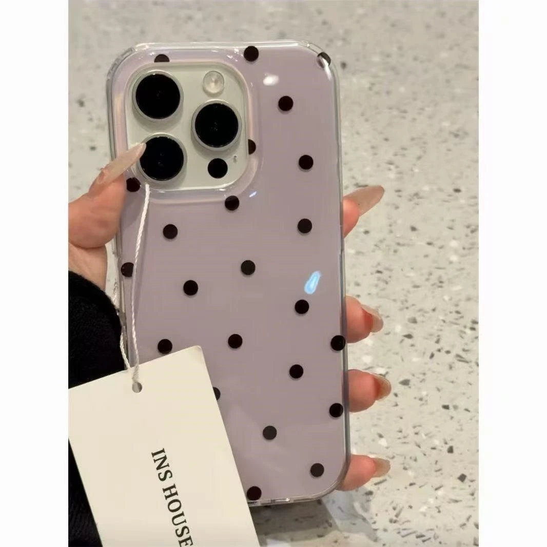 奥菲顿韩系紫底黑波点适用iPhone17大孔手机壳华为vivo小米oppo套