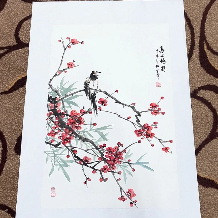 国画四尺三开段连军