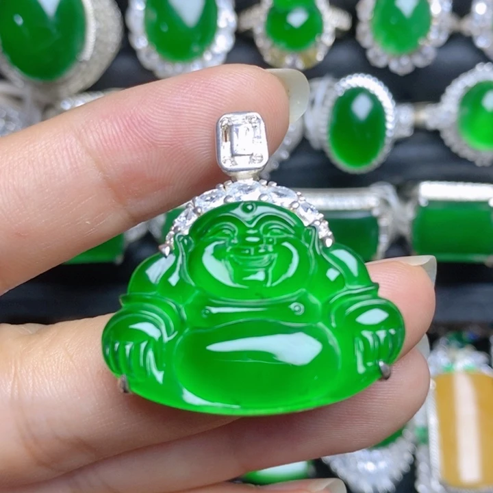 翡翠银S925镶嵌挂件佛公