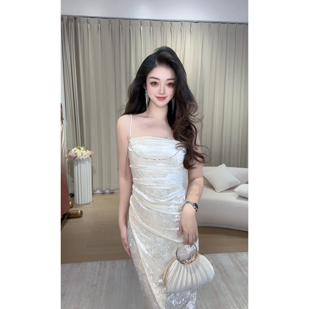 LMMMGOGH31吊带裙荡领裙子法式小众宴会吊带连衣裙显瘦气质轻奢