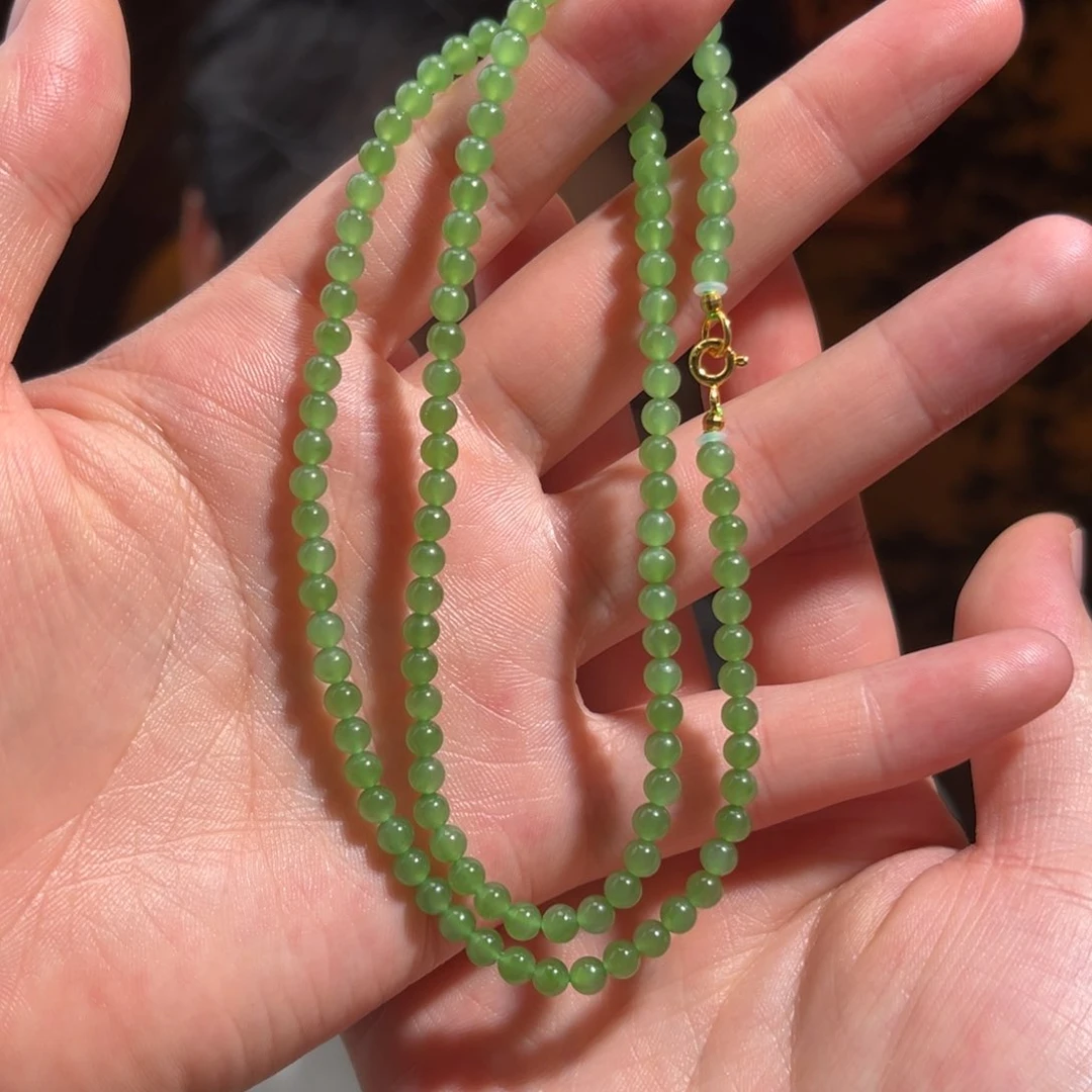 和田玉银S925镶嵌颈饰碧玉无矿点4mm330