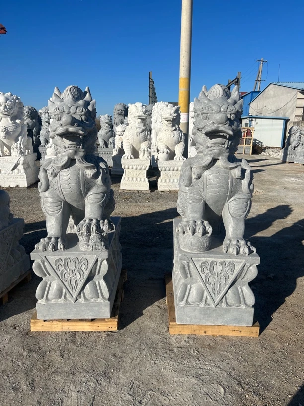 石雕麒麟一对汉白玉龙爪麒麟青石公母庭院别墅酒店门口装饰摆件