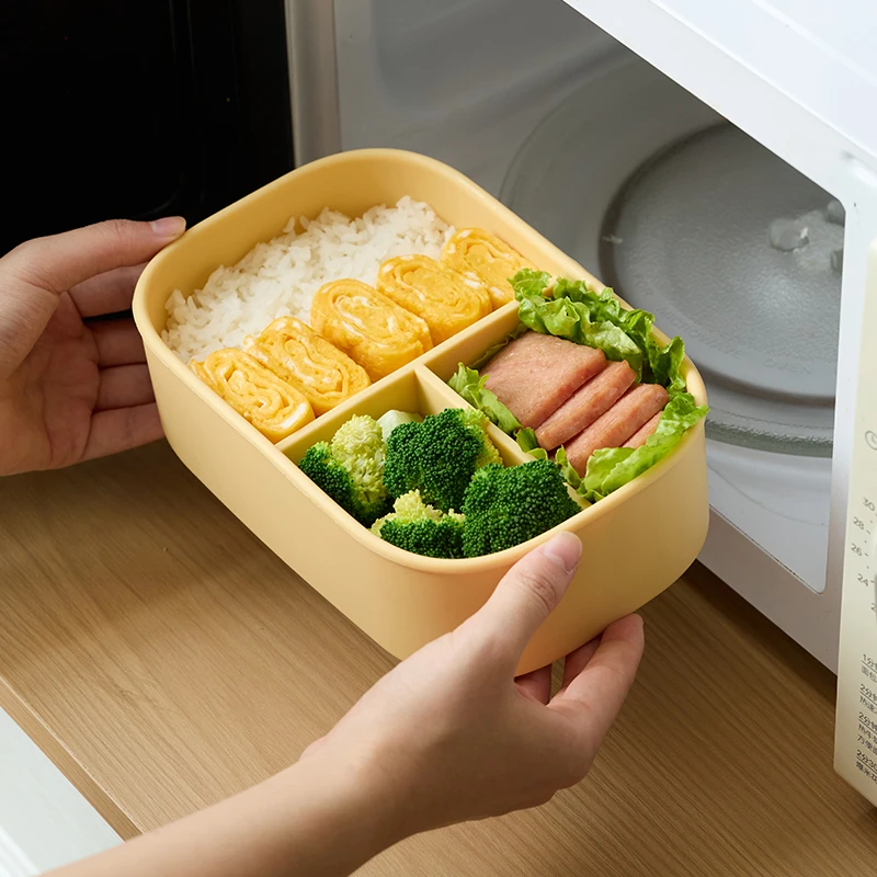 新款硅胶饭盒上班族便携便当盒可微波炉加热分格餐盒