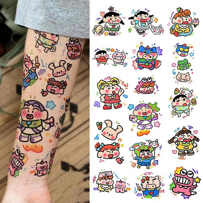 夏日卡通花臂蜡笔小新防水纹身贴高颜值可爱甜酷持久手臂男女贴纸