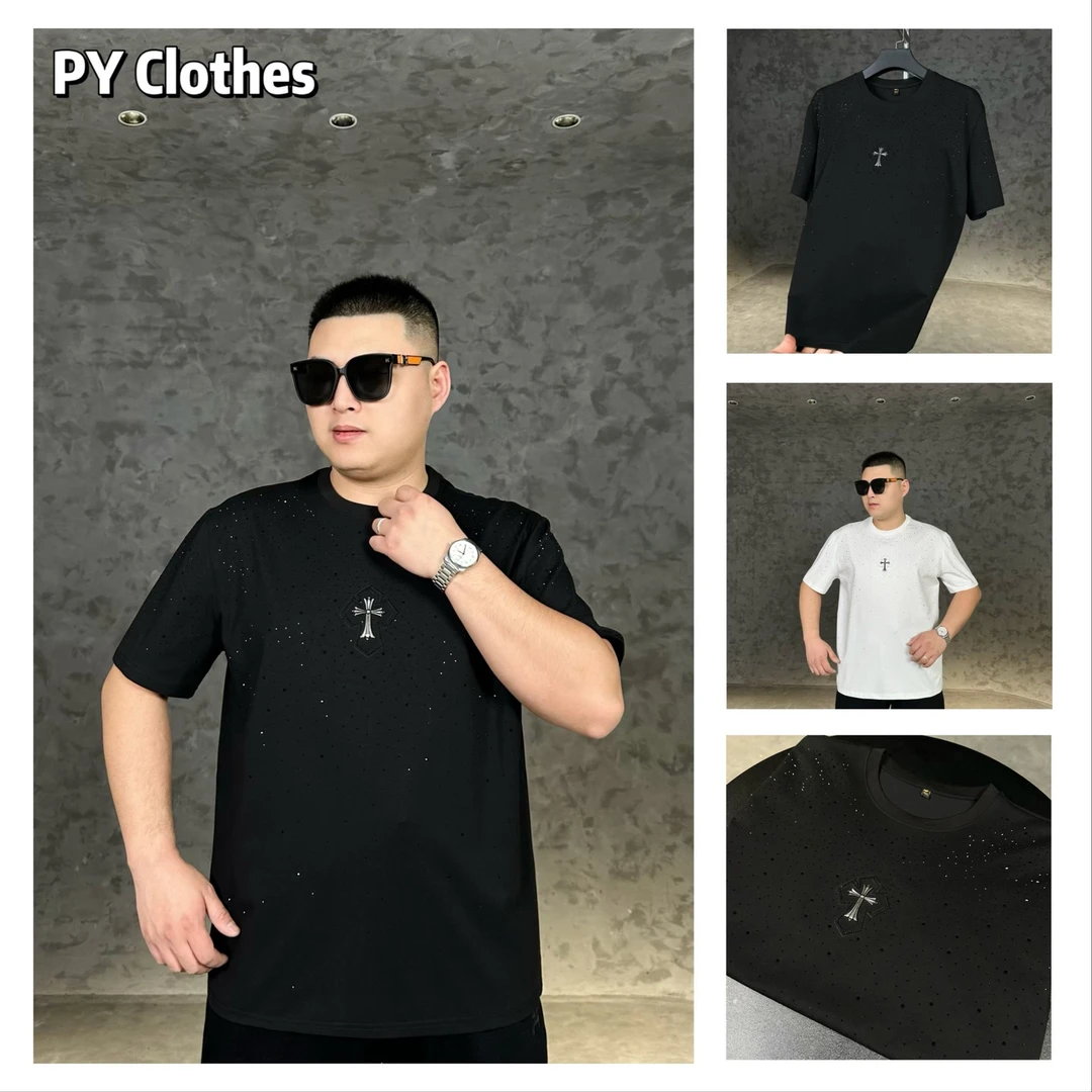 胖语大码男装 2025年春季新款简约重工满天星烫钻潮牌短袖78929#S