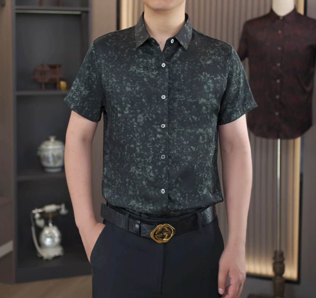 【9A桑蚕丝】夏季男士真丝天然丝绸透气吸汗不贴身高端衬衫（水墨）