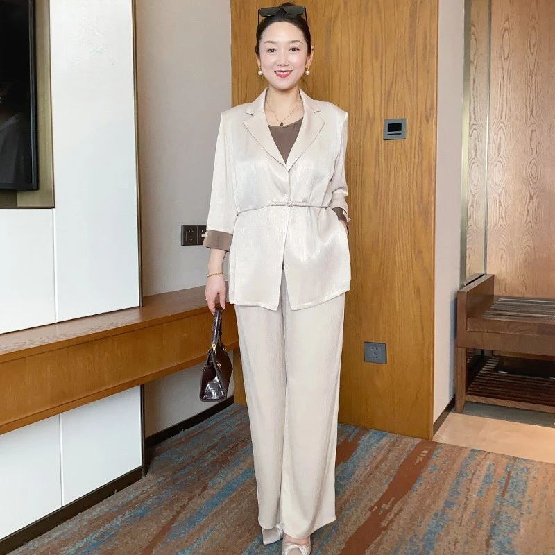 A126新中式国风西装套装短袖夏季薄款职业装工作三件套