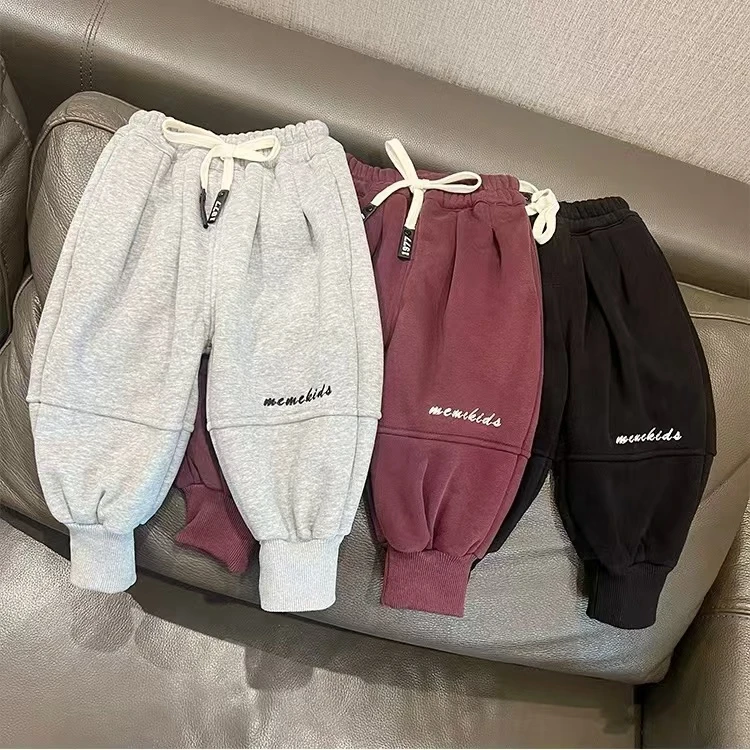 冬季加绒一体绒三色束脚休闲儿童足码运动裤男童女童老爹裤