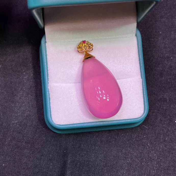 天然粉晶水滴18k金水滴吊坠吊坠女士精致锁骨链