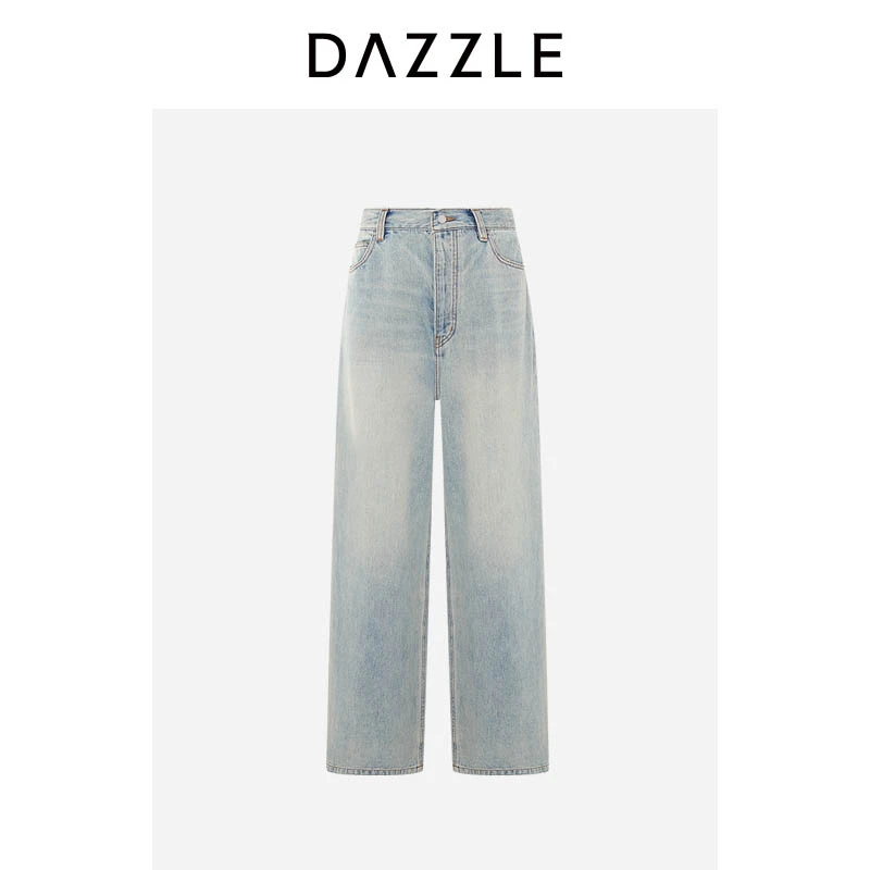 DAZZLE 地素牛仔裤冬季蓝色牛仔宽腿裤2I4R807