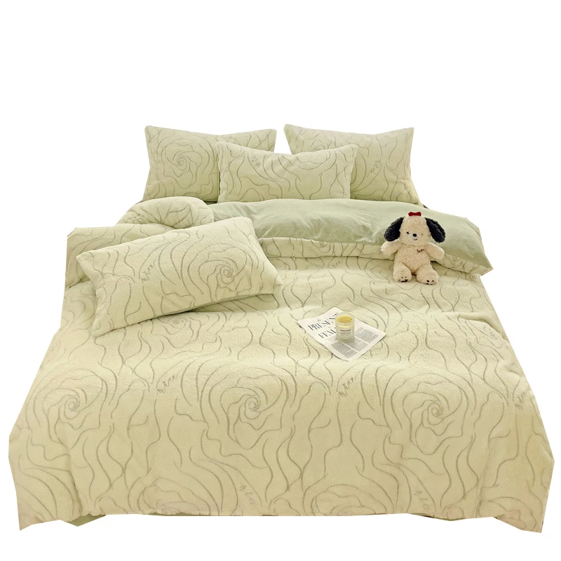 床单四件套牛奶绒2024新款冬季a类母婴级加厚珊瑚绒床上兔毛被套