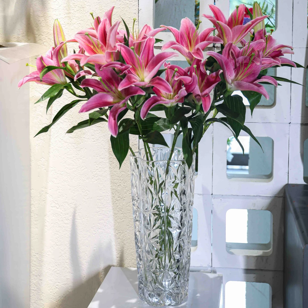 冰纹花瓣超大号落地花瓶水晶玻璃透明家居百合花鲜花客厅摆放厚实