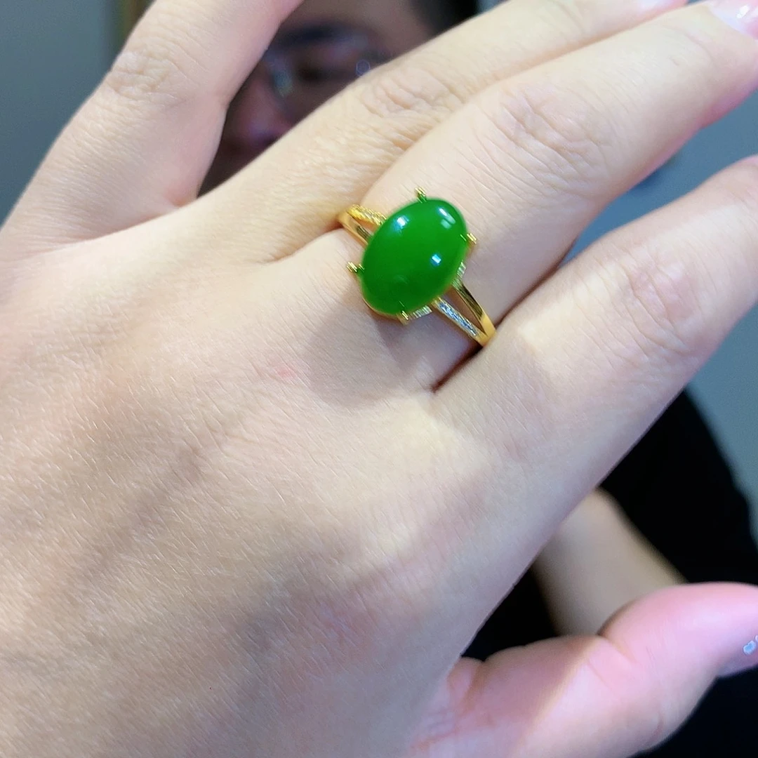 和田玉（碧玉）戒指银S925镀金镶嵌