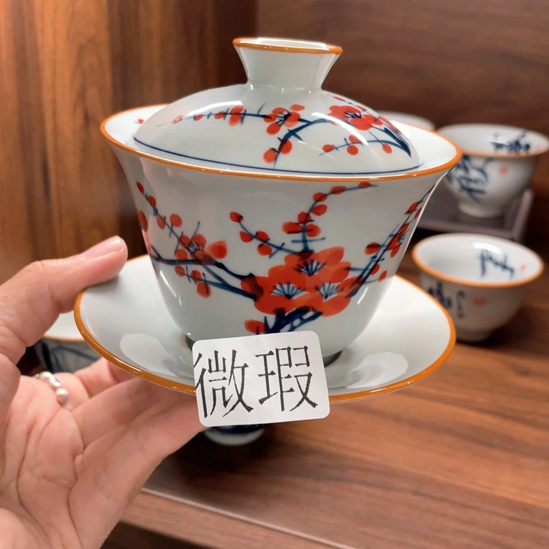 釉下手绘茶具微瑕