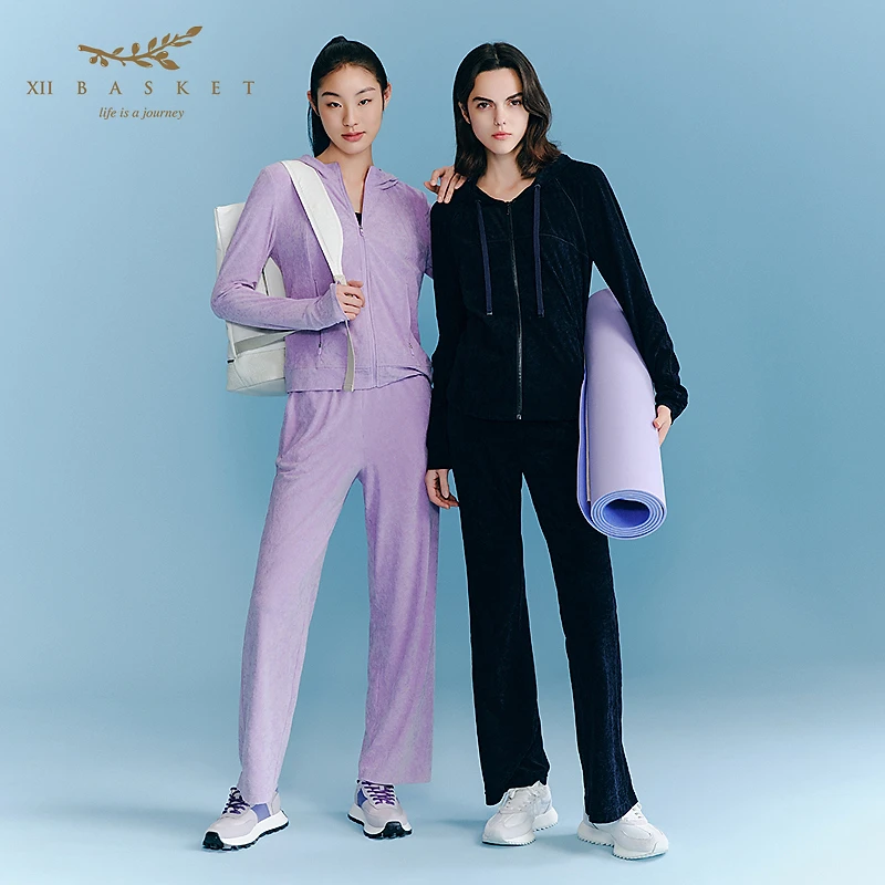 XII BASKET十二篮25春新款三醋酸丝绒宽松直筒休闲裤女7C35120070