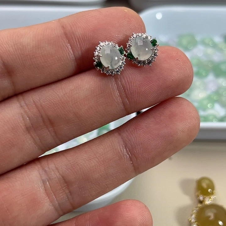 翡翠银S925镶嵌耳钉