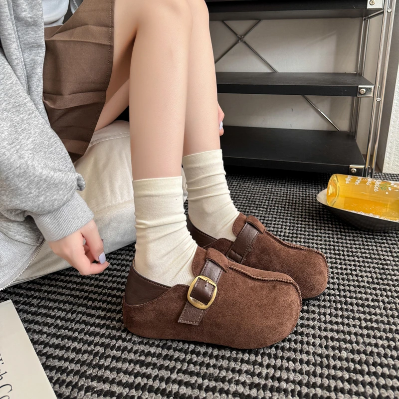 绝美厚底全包勃肯鞋女2025秋季新款百搭小个子内增高一脚蹬乐福鞋