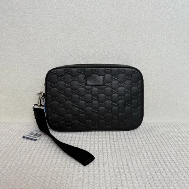99新 GUCCI/古驰  98新6419/男士百搭经典黑色真皮手拿包