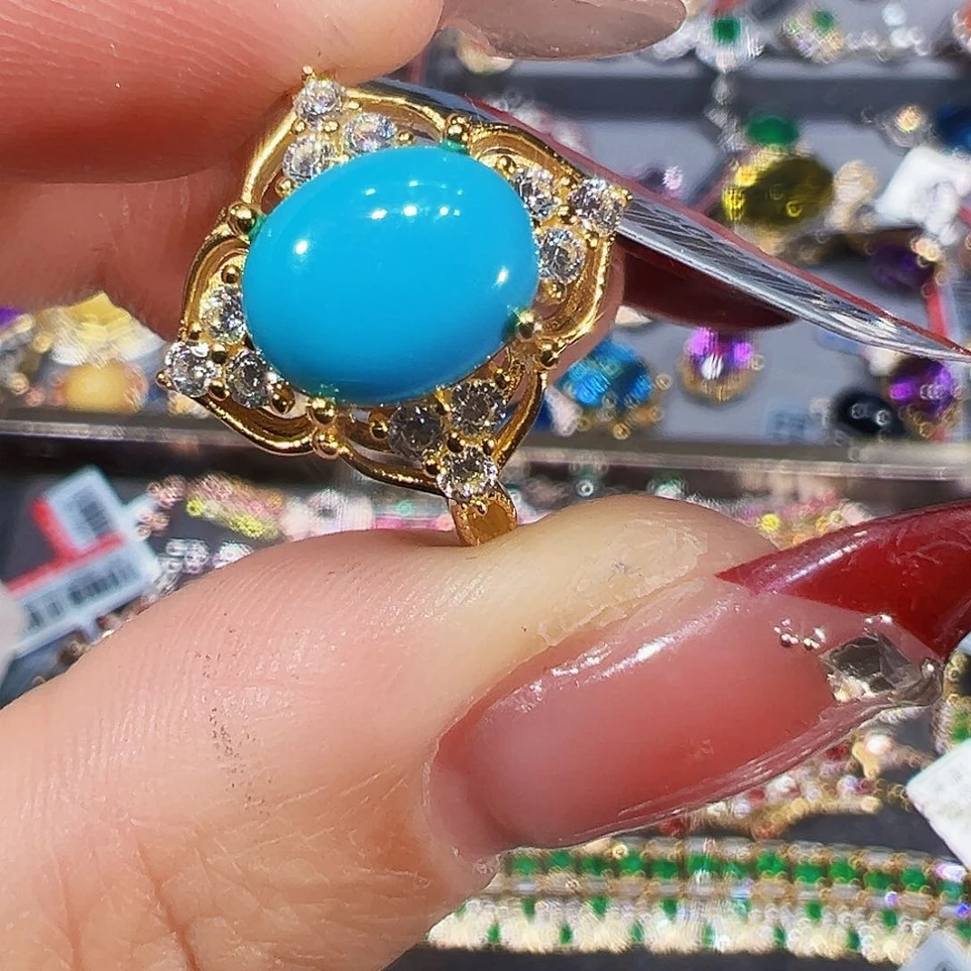 银S925镶嵌绿松石戒指喜**?