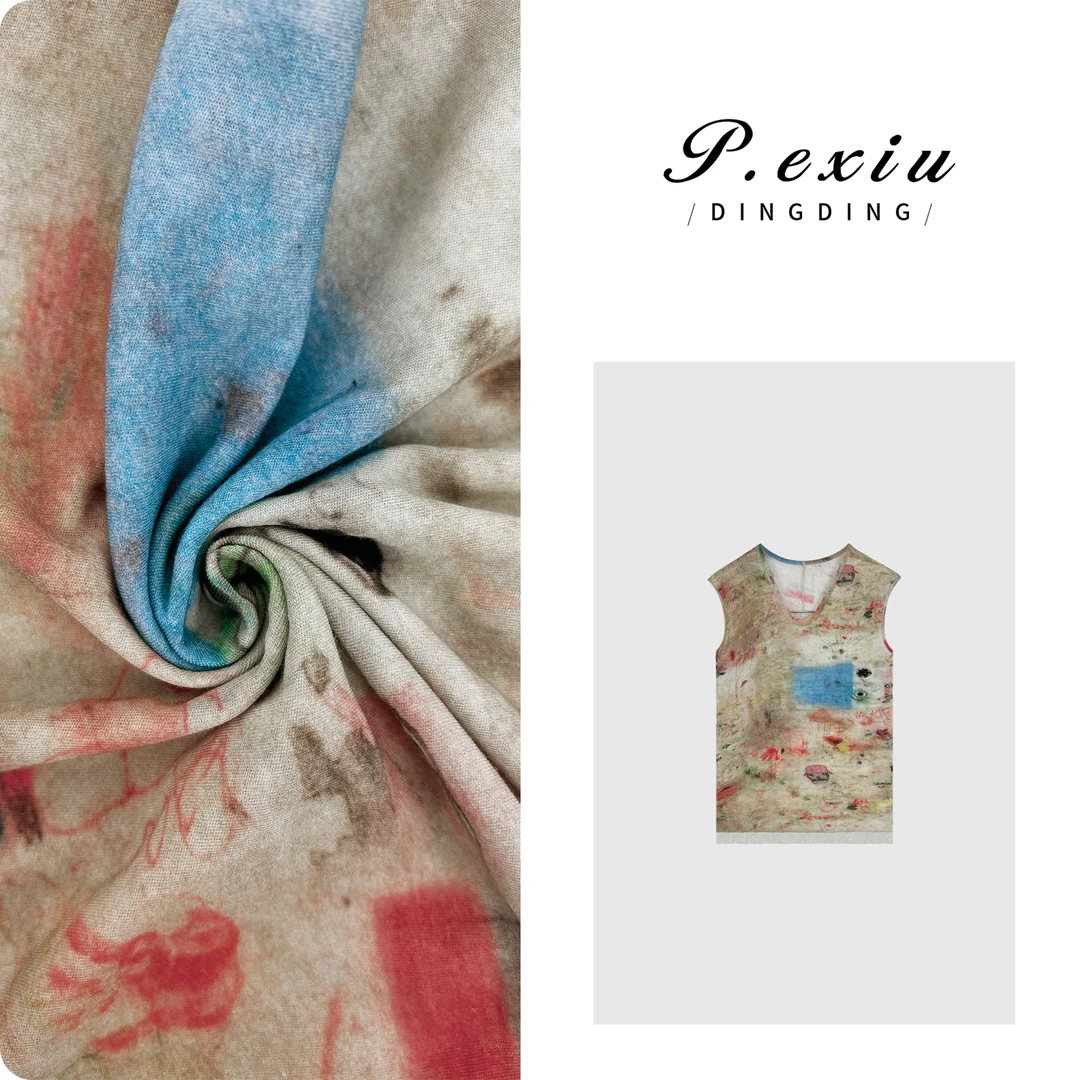 PanYiXiu/潘依绣100%棉个性印花U领休闲百搭无袖背心 W-62136