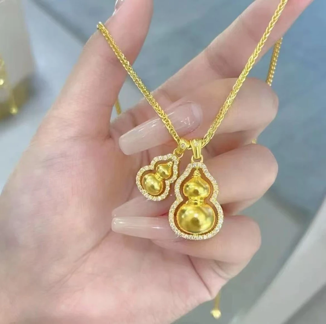 合金吊坠 时尚百搭新中式可旋转葫芦锁骨链精致多带金色轻奢坠链