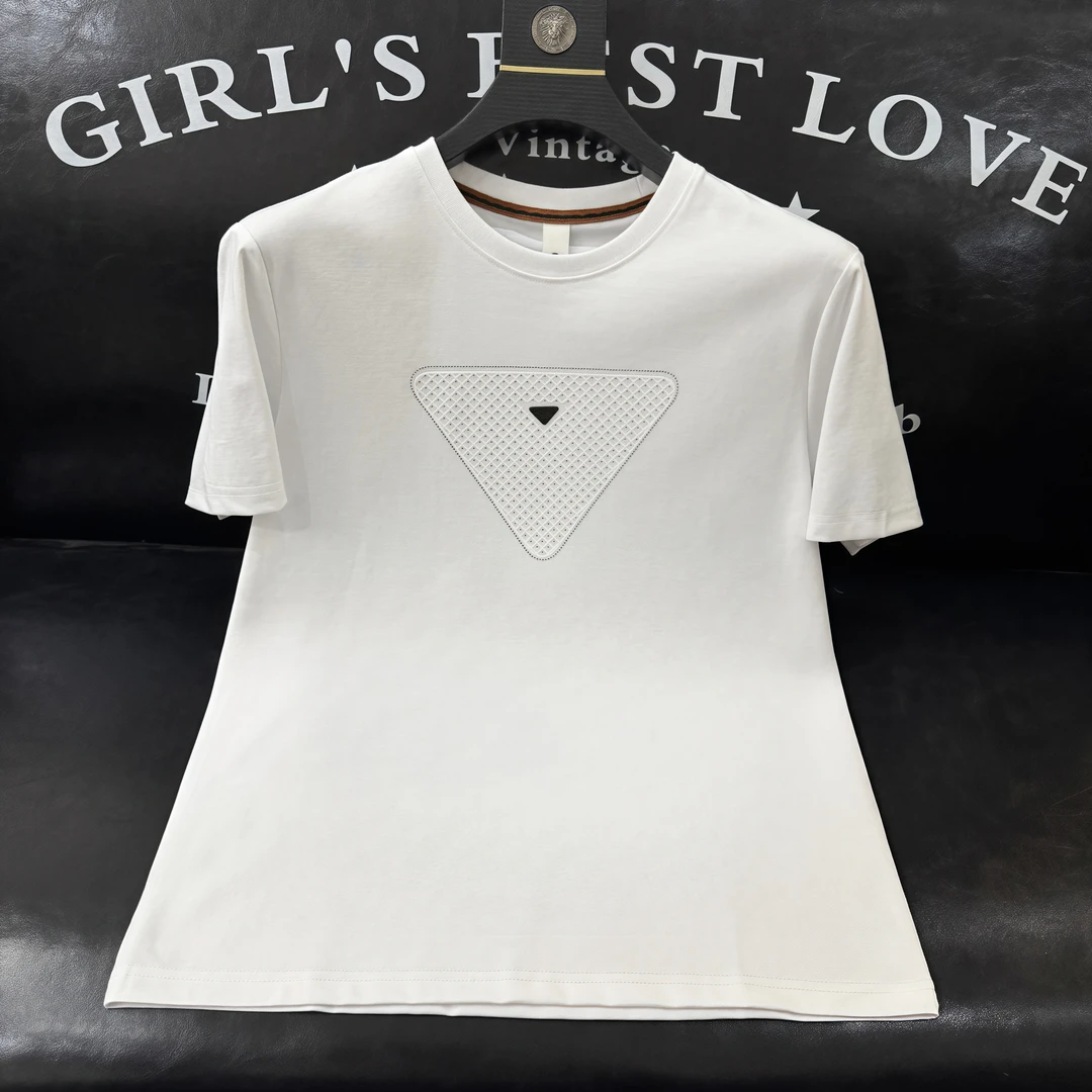 夏季新款轻奢百搭休闲时尚修身烫钻男士圆领短袖8937