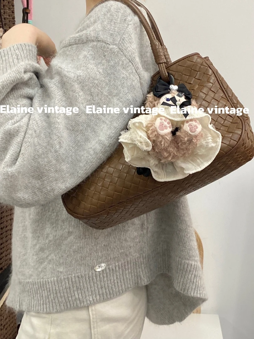 95新 BOTTEGA VENETA/葆蝶家 棕色菜篮子手提包（29cm）/Y703