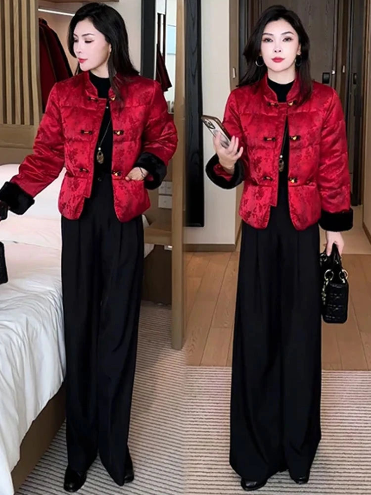 新中式国风棉衣棉服外套女2025冬季新款时髦洋气盘扣提花短款棉袄