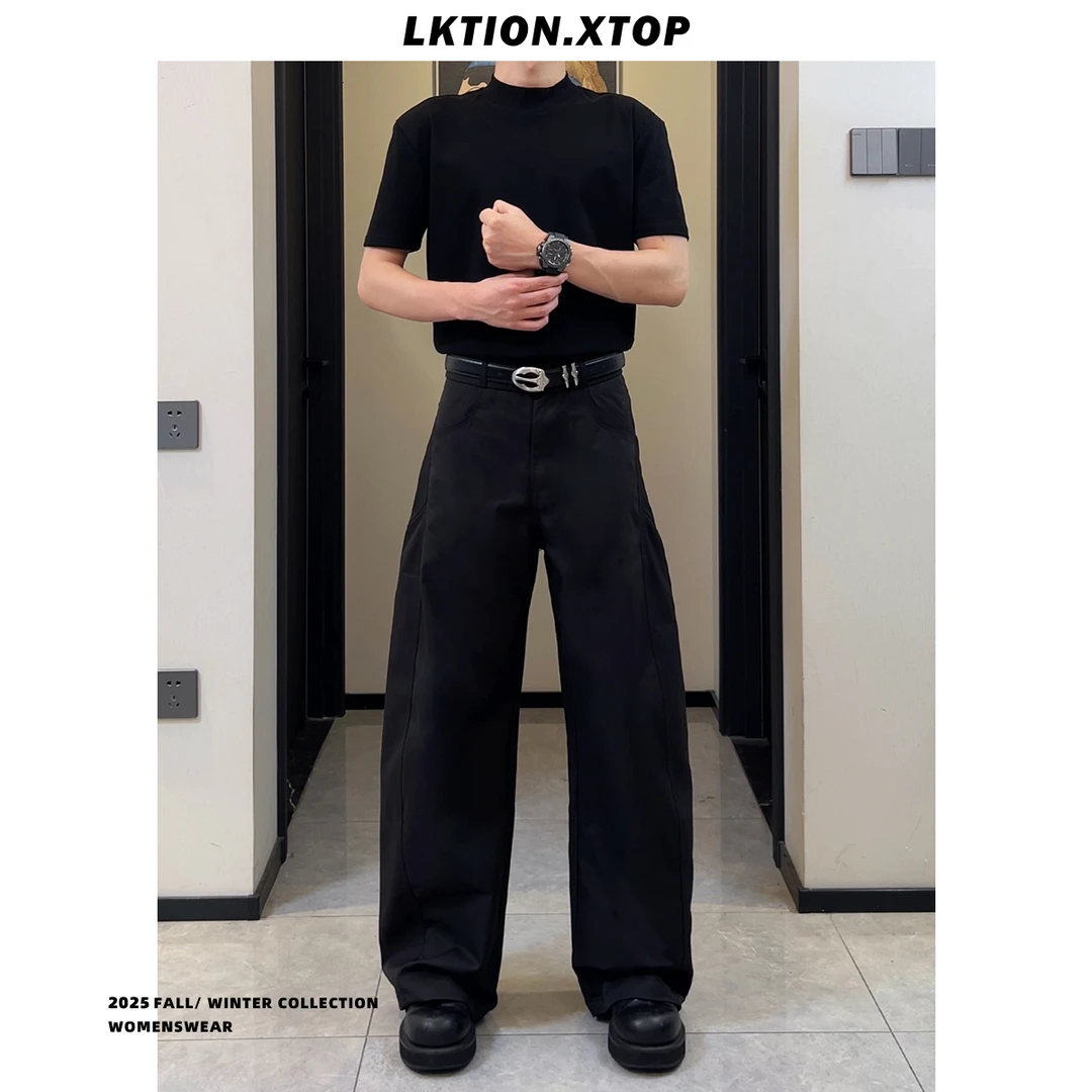LK正品 痞帅潮新品男女同款 直筒宽松休闲弯刀裤显瘦显高大码裤