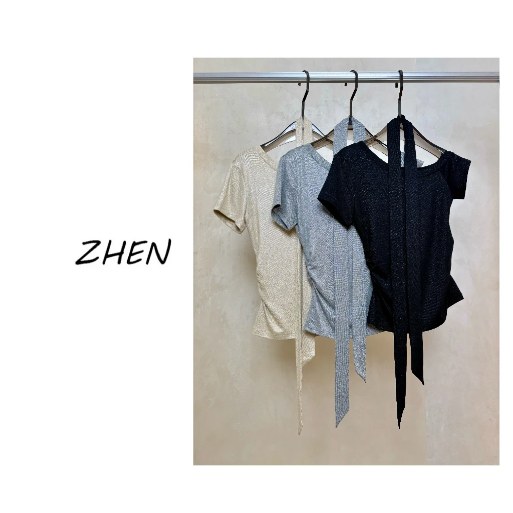 【ZHEN】25K00625 2025新款修身显瘦气质小众设计师款短袖T恤打底