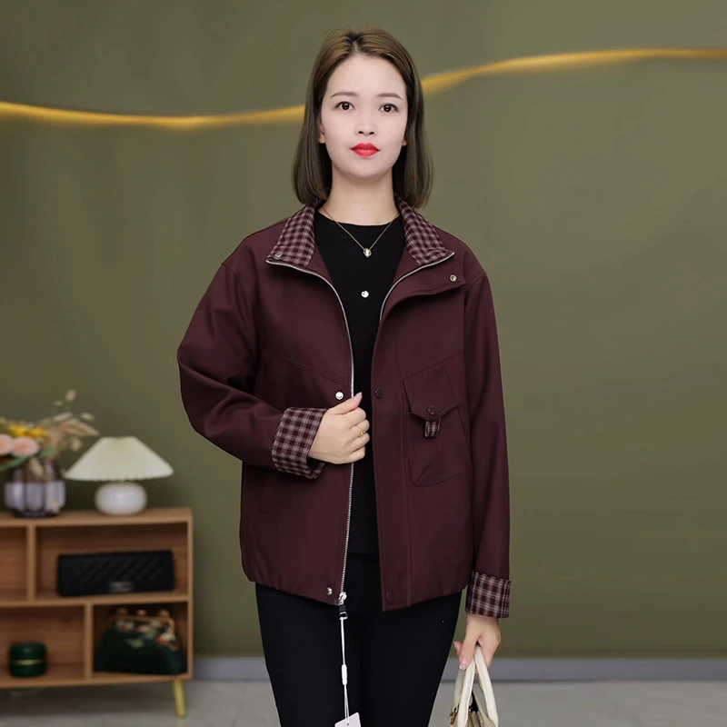 C077新款轻奢秋季女装短款休闲秋季外套气质减龄时尚中年大码外套