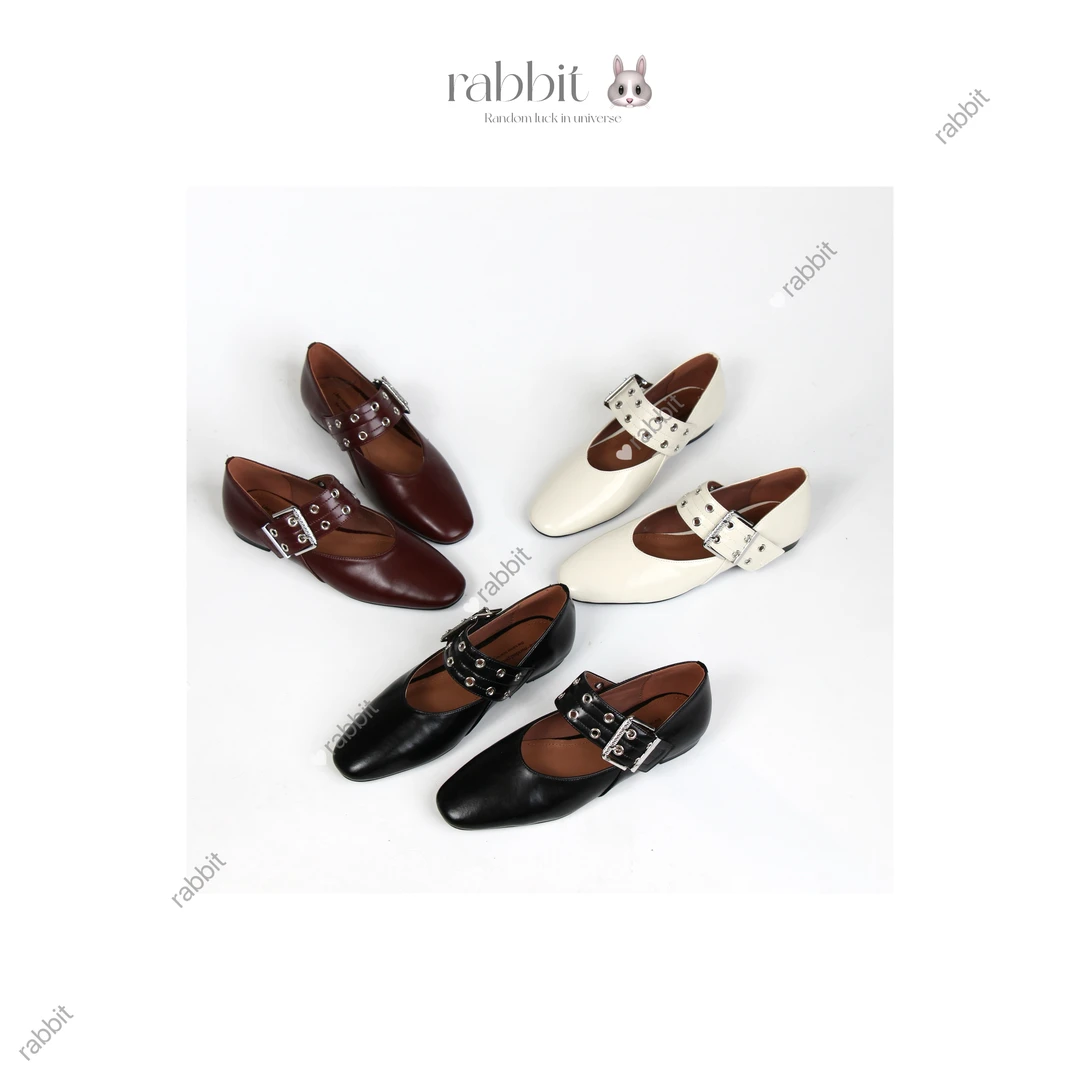 兔子plus | 新款复古真皮玛丽珍平底鞋单鞋