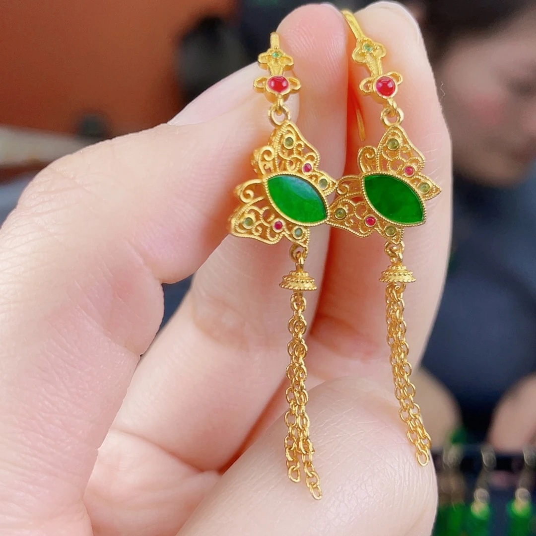 翡翠银S925镶嵌耳饰