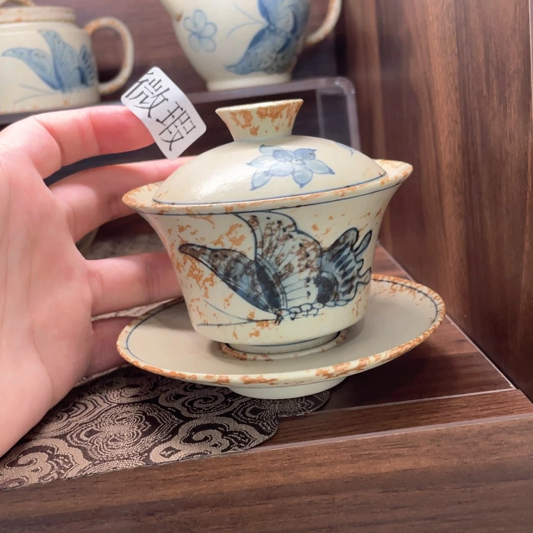 釉下手绘茶具微瑕