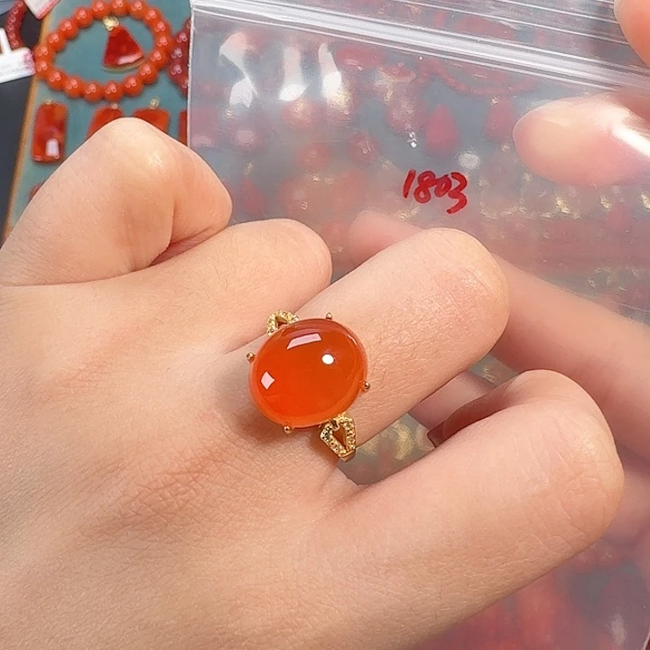 南红玛瑙银S925镶嵌戒指