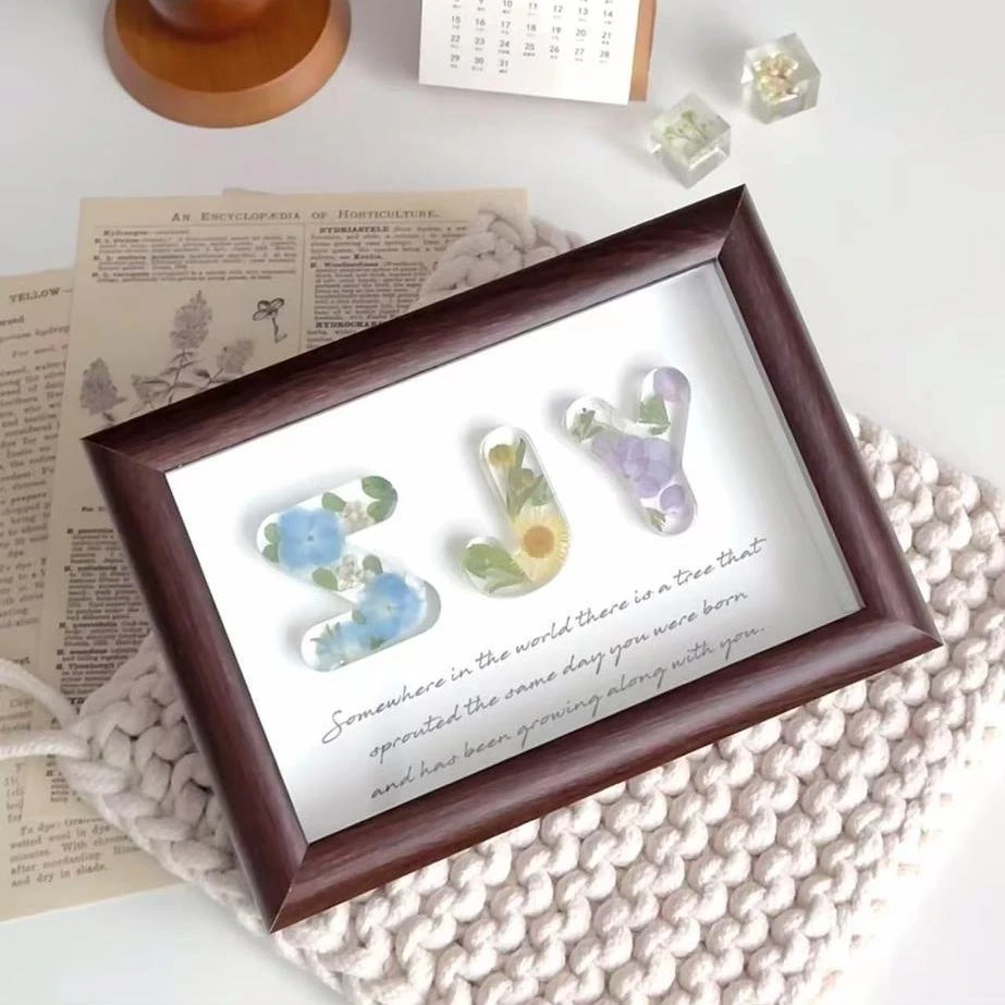 diy手工滴胶干花字母相框摆件七夕情人节生日礼物办公室床头yj