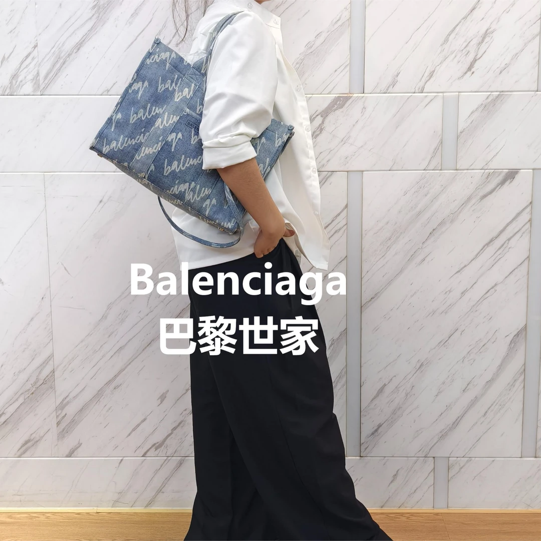 95新 Balenciaga/巴黎世家 牛仔涂鸦托特包/甜甜精选