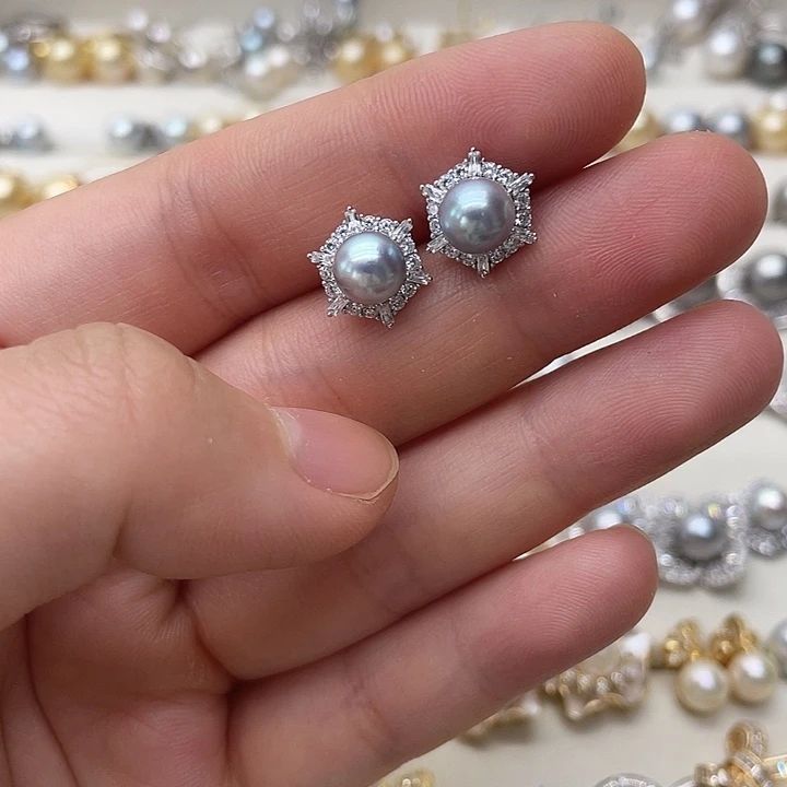 银S925镶嵌海水珍珠耳饰