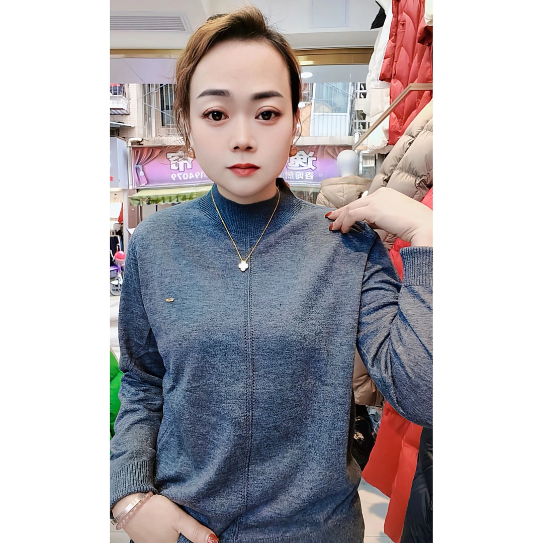 春装新款时尚洋气百搭圆领套头纯色长袖针织衫KE-2606
