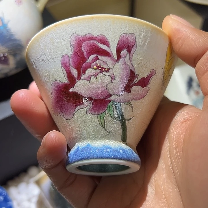 手绘牡丹花苞茶文化