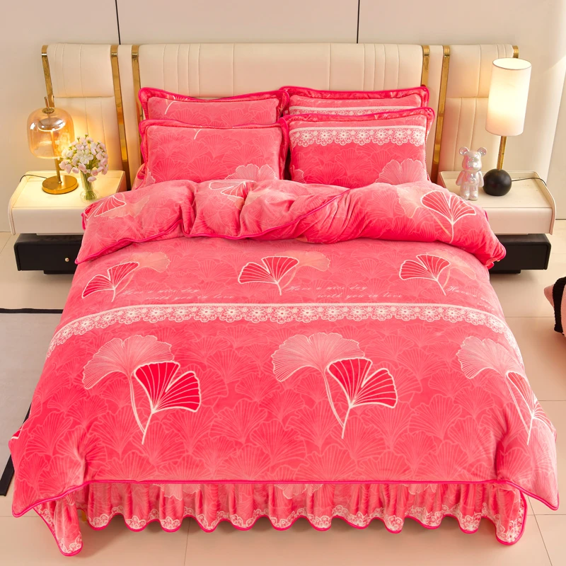 【高品质8-9斤】冬季牛奶绒四件套加厚双面绒被套加绒防静电床单裙