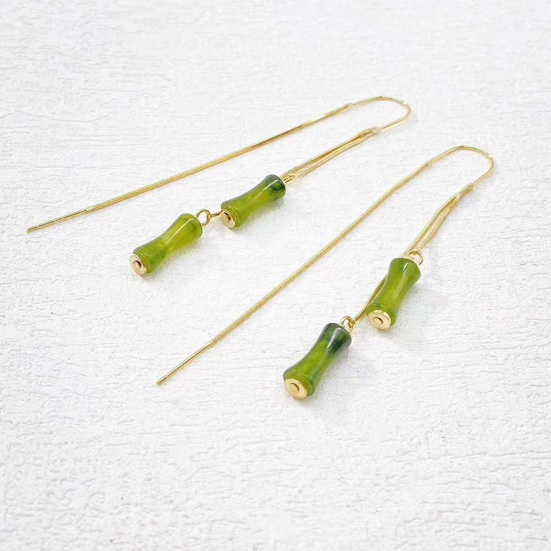 铜合金耳饰 木木（QY124） 新中式竹节流苏耳挂耳环