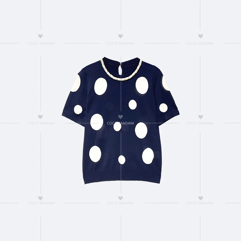 NIUNIU · Niu-465 早春时尚百搭重工钉珠波点短袖上衣