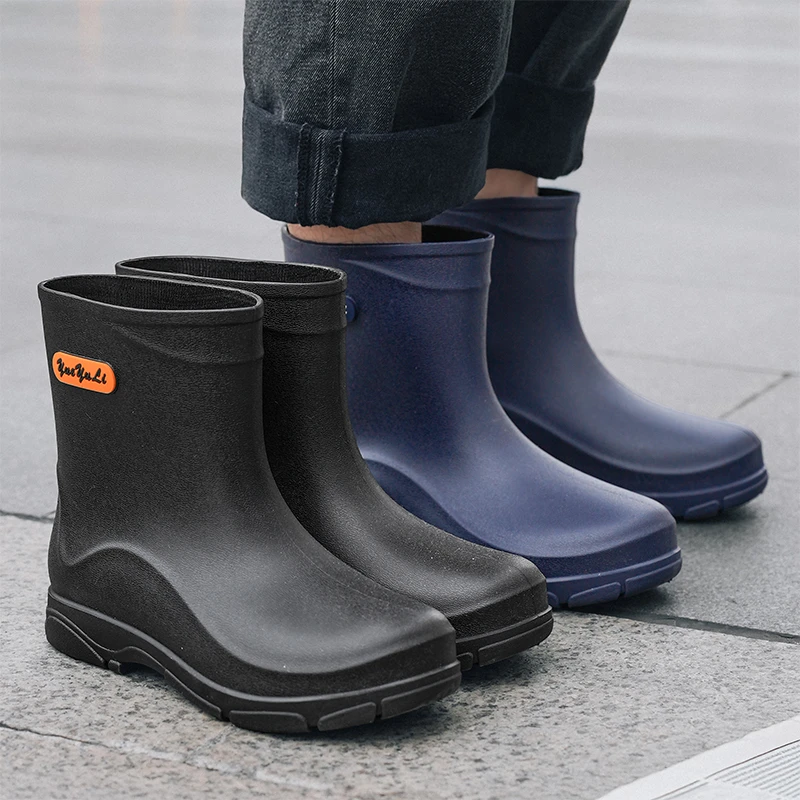 潮流雨鞋男款防滑防水鞋短筒工地耐磨水靴钓鱼外卖加绒男士雨靴