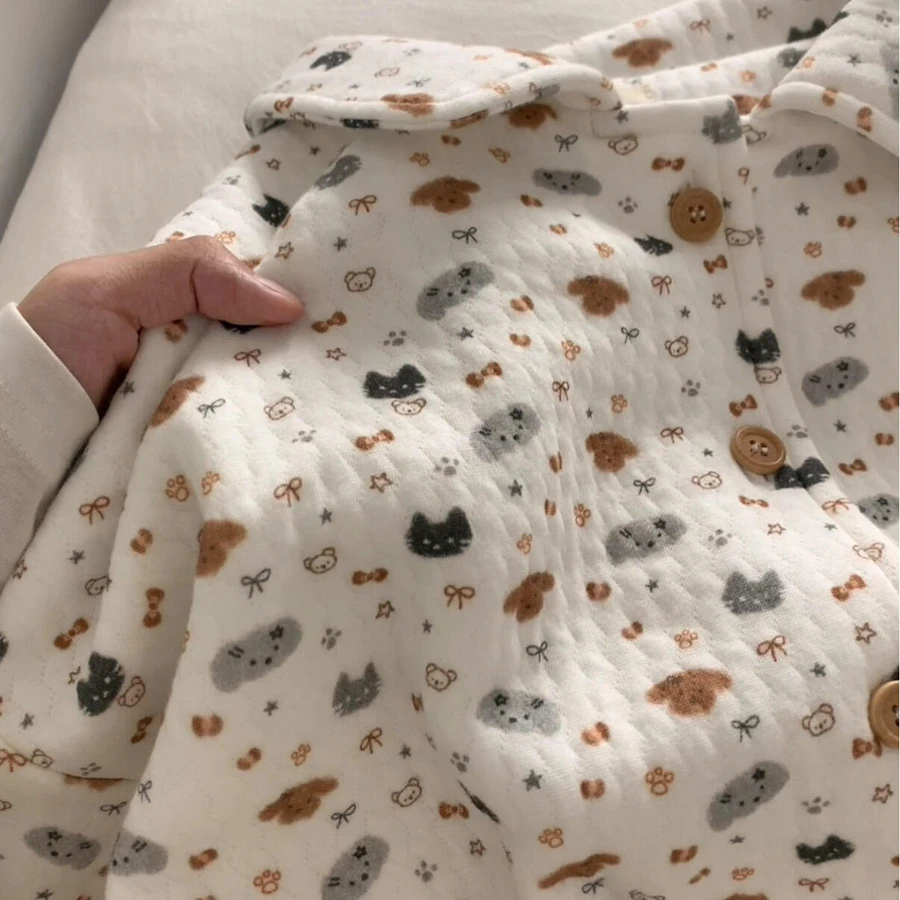 韩版可爱卡通印花保暖夹棉睡衣女冬季新款大码长袖长裤居家服套装