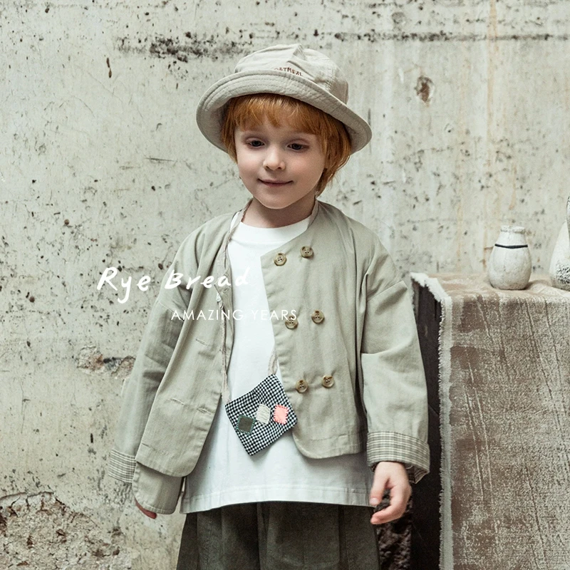 ryebread/黑面包童装 韩系男小童圆领休闲双排扣宽松外套 5春