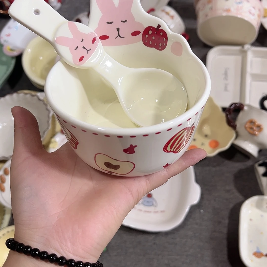 兔子碗加勺子陶瓷餐具