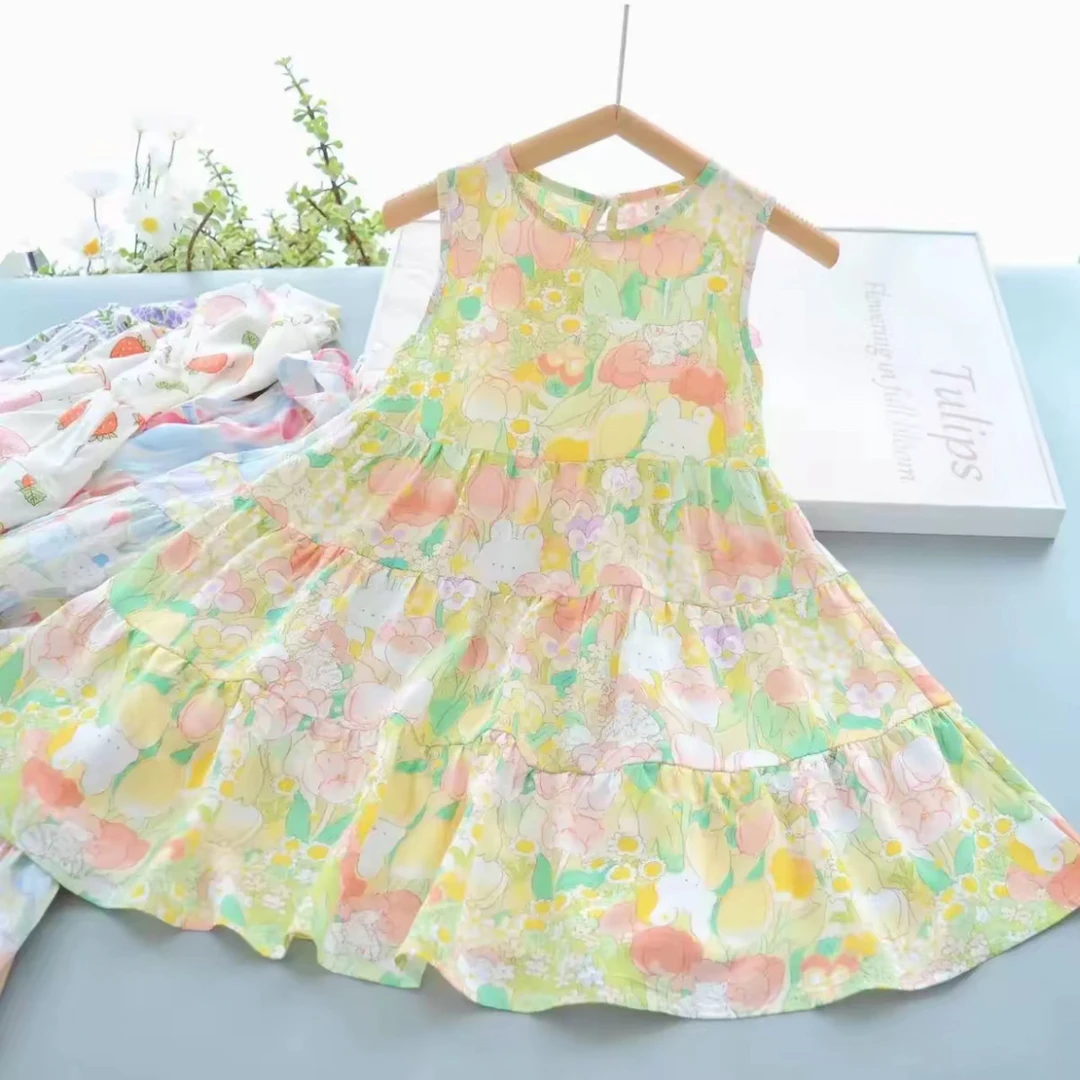 洋气童装2025夏款儿童女童绵绸背心裙子宝宝小童碎花公主连衣裙