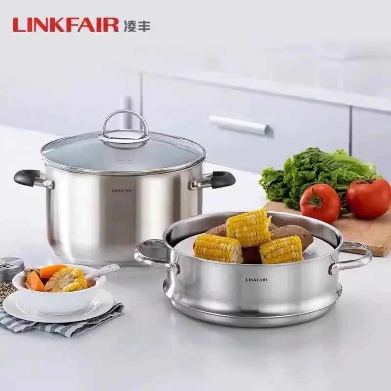 凌丰加厚304不锈钢汤锅家用蒸锅煮锅煲汤锅燃气电磁炉通用22cm