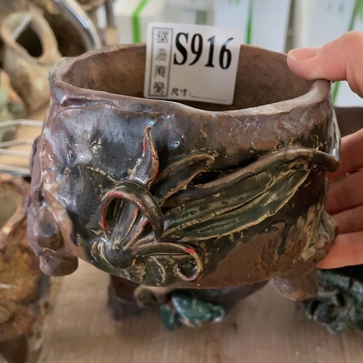 紫砂花盆景德镇陶瓷手工花盆916